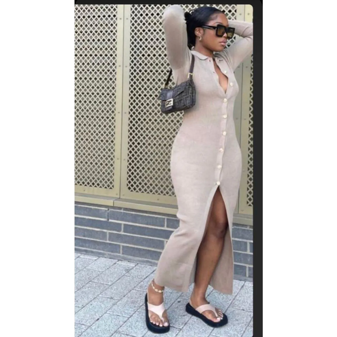 Button Detail Sweater Dress