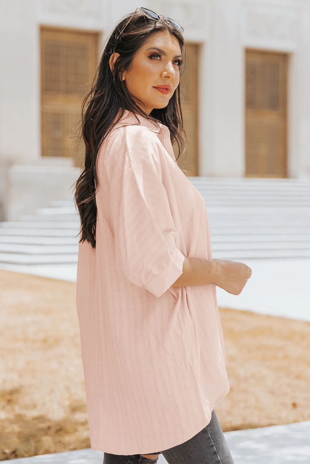 Button Front Dolman Sleeves Shirt