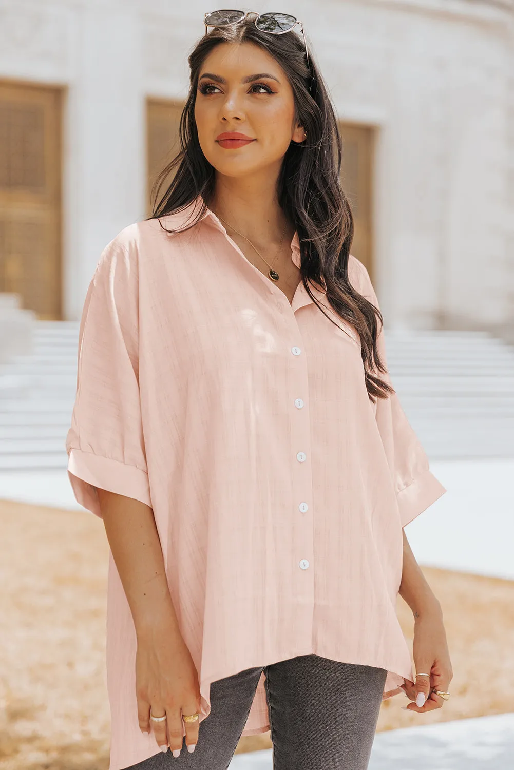 Button Front Dolman Sleeves Shirt