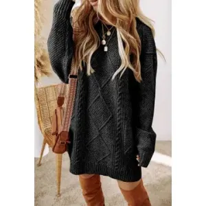 Cable Knit Drop Shoulder Loose Fit Sweater Dress