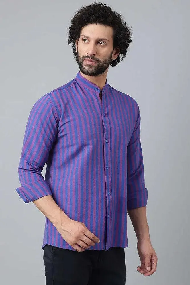 Cotton Striped Long Sleeve Casual Shirt for Men
