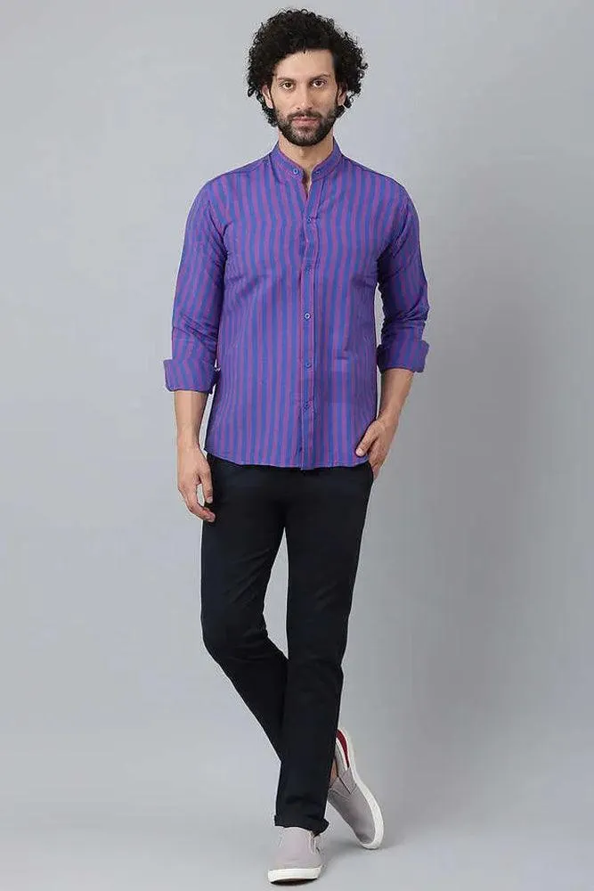 Cotton Striped Long Sleeve Casual Shirt for Men