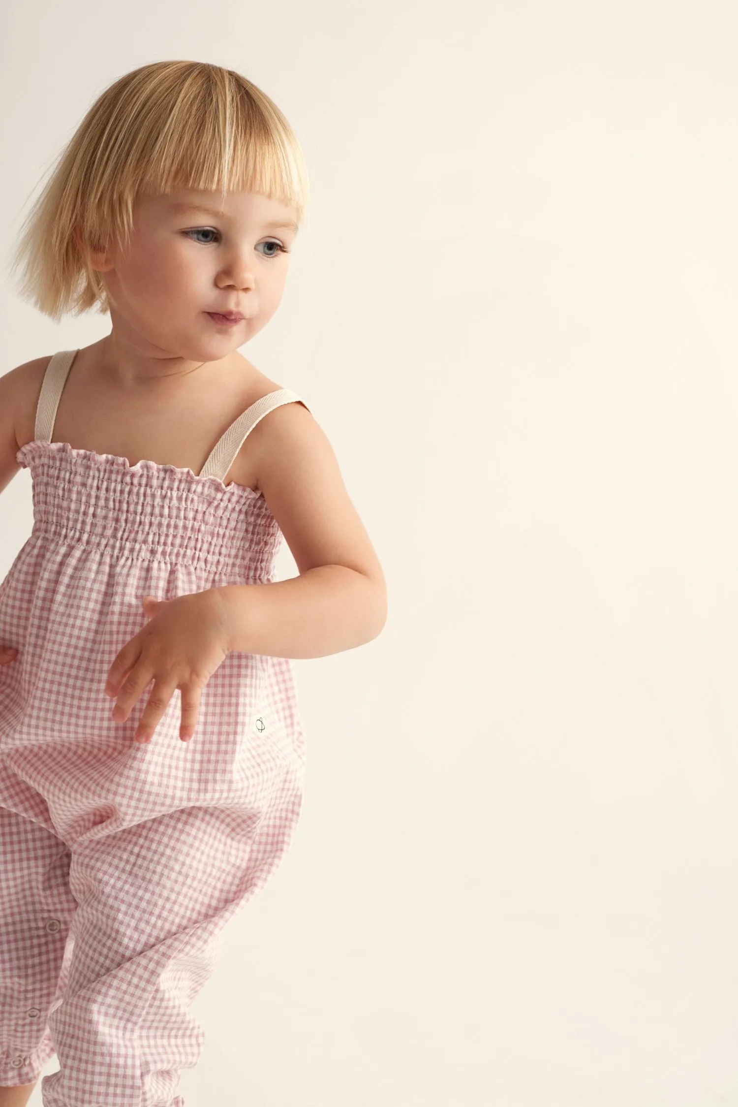Dora Overall in Gingham Crystal Pink