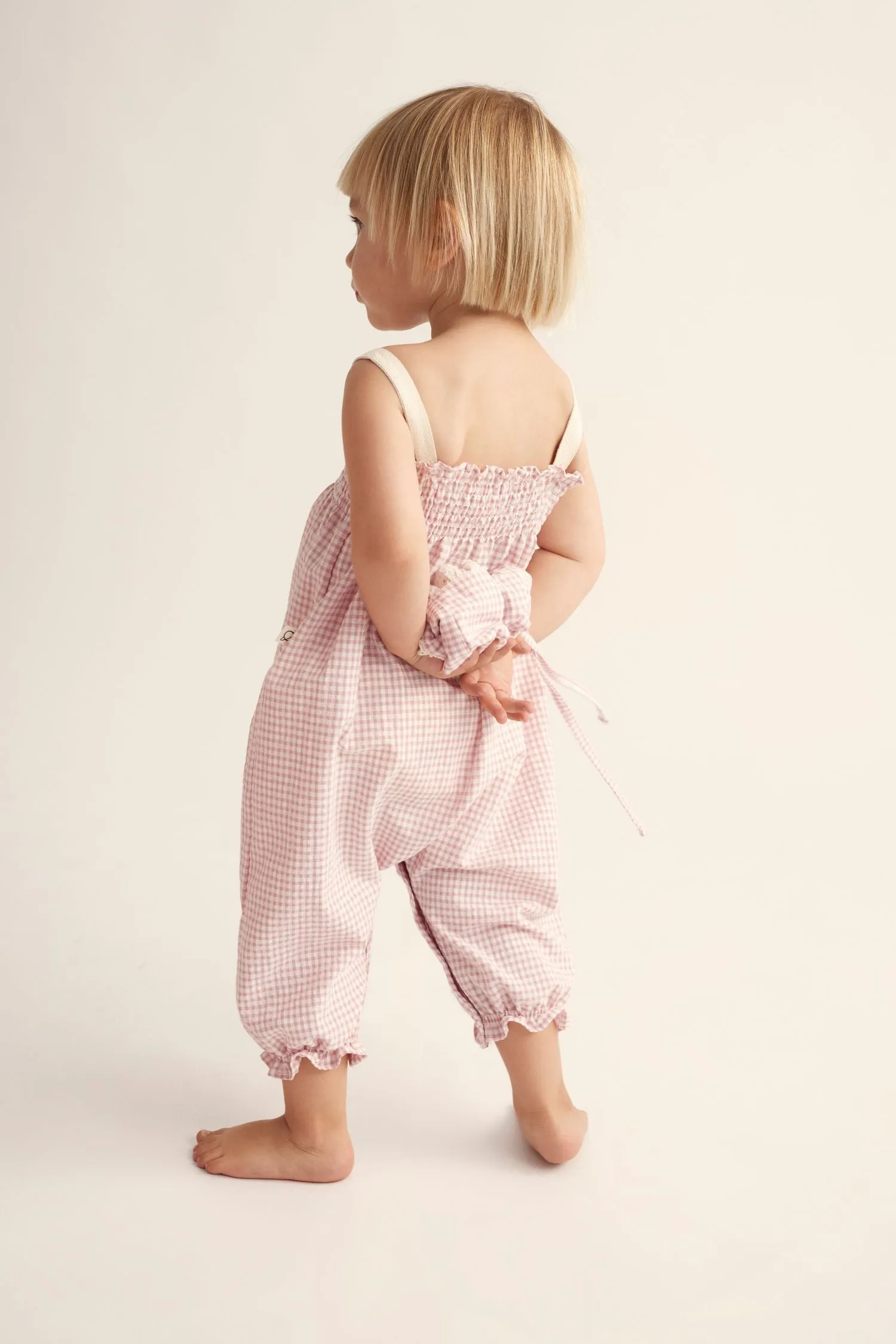 Dora Overall in Gingham Crystal Pink