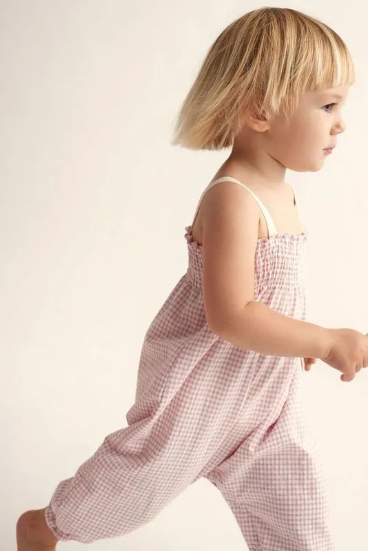 Dora Overall in Gingham Crystal Pink