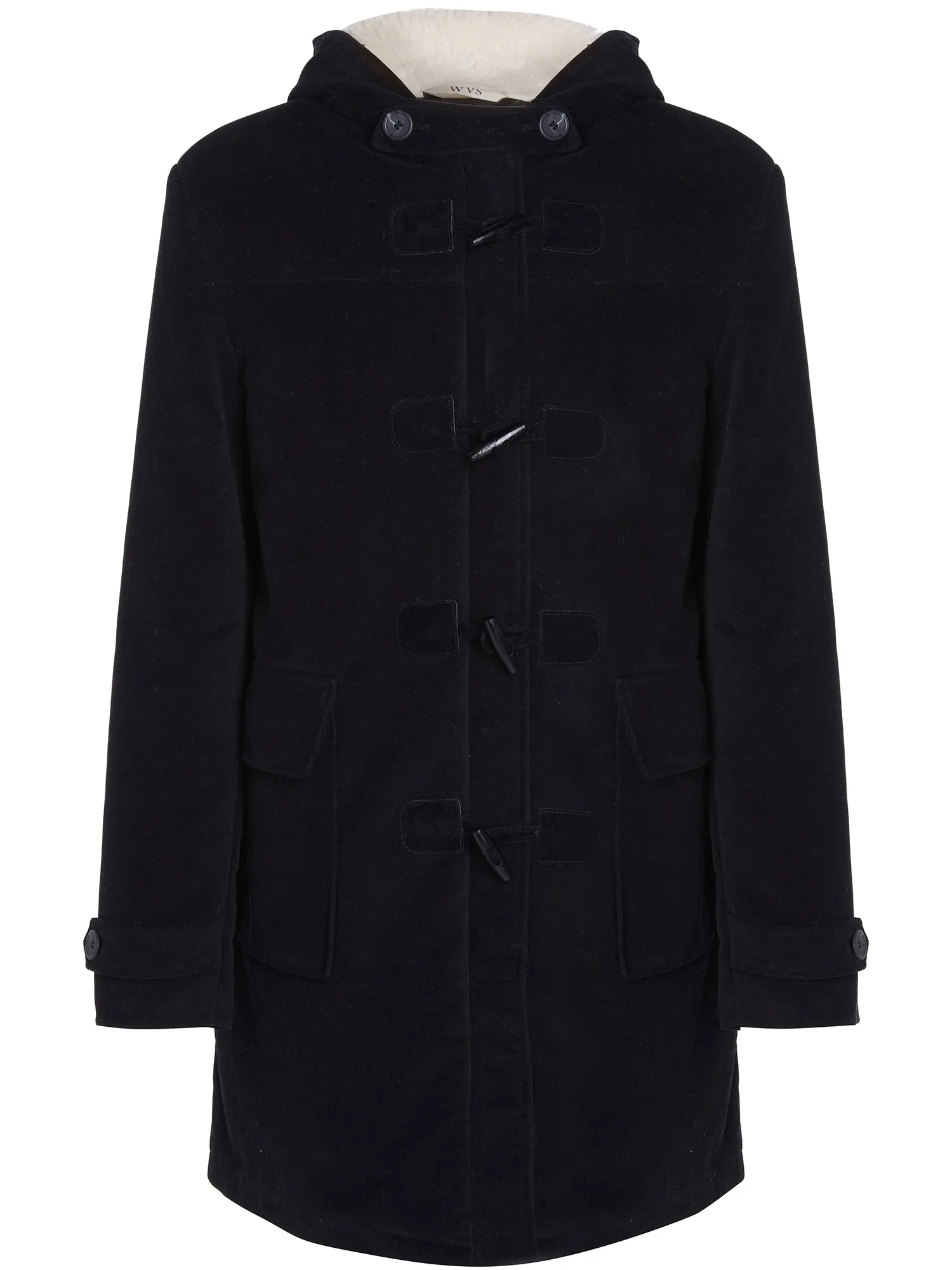 Duffle Coat aus veganer Wolle mit recyceltem veganem Shearling