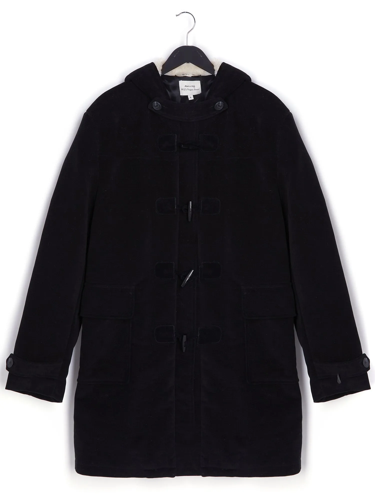 Duffle Coat aus veganer Wolle mit recyceltem veganem Shearling