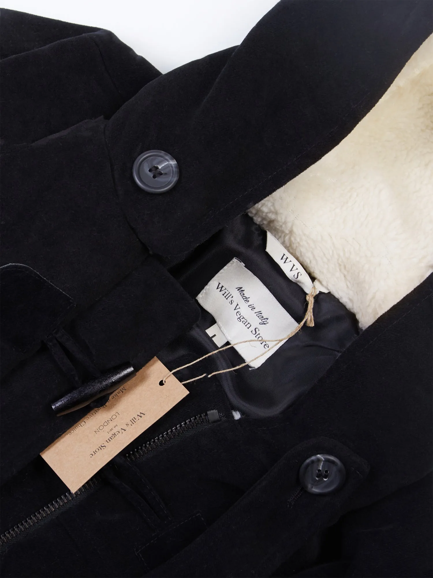 Duffle Coat aus veganer Wolle mit recyceltem veganem Shearling