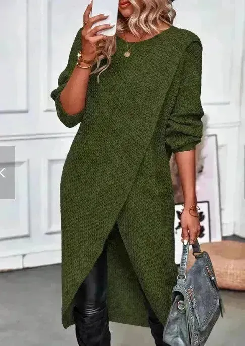 Front Split Winter Cashmere Sweater Dress Midi