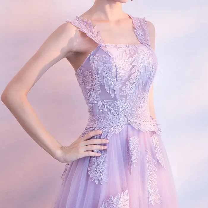 Kateprom Chic Lilac Prom Dress A line Applique Modest Long Prom Dress Evening Dress KPP1613