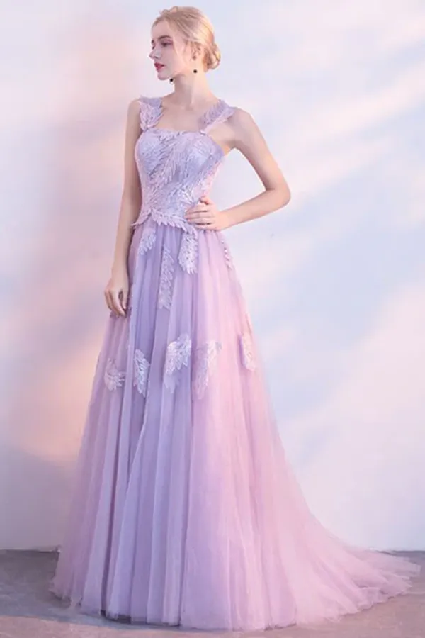 Kateprom Chic Lilac Prom Dress A line Applique Modest Long Prom Dress Evening Dress KPP1613