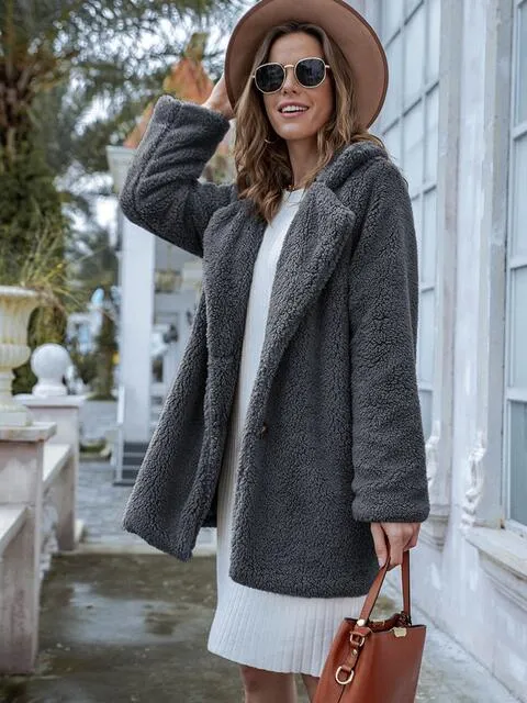 Long Sleeve Teddy Coat with Pockets