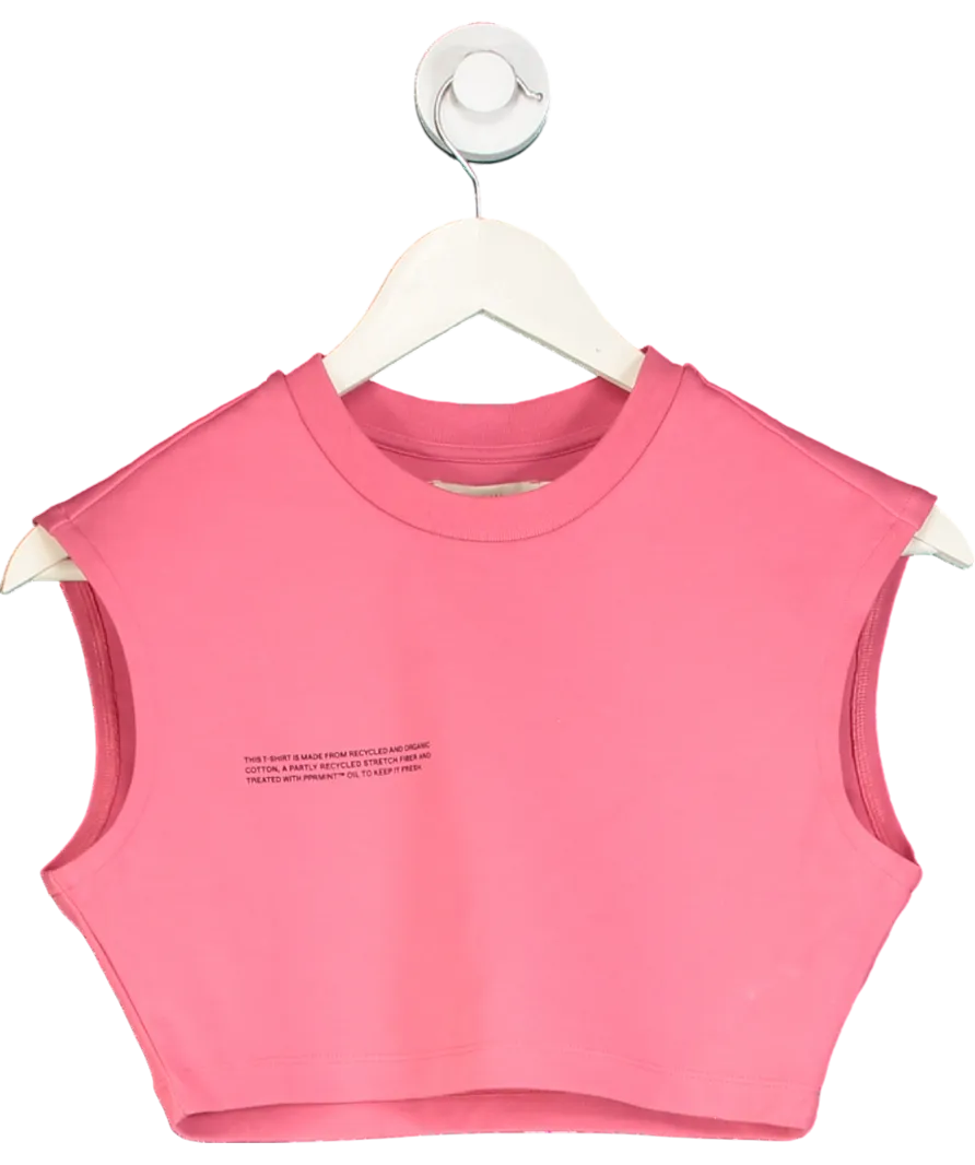 PANGAIA Pink Recycled Cotton Fitted Crop T-shirt UK S