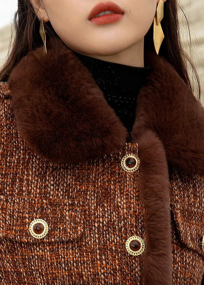 Pocket Rabbit Fur Collar Wool Blend Duck Down Coat