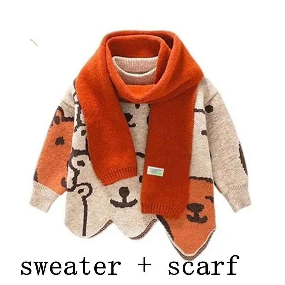 "Beary Chic" Tunic Knitted Sweater - With or Without Scarf
