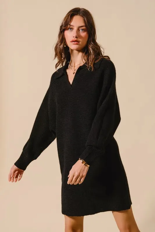 SO ME Ribbed Knit Collar Neck Dress