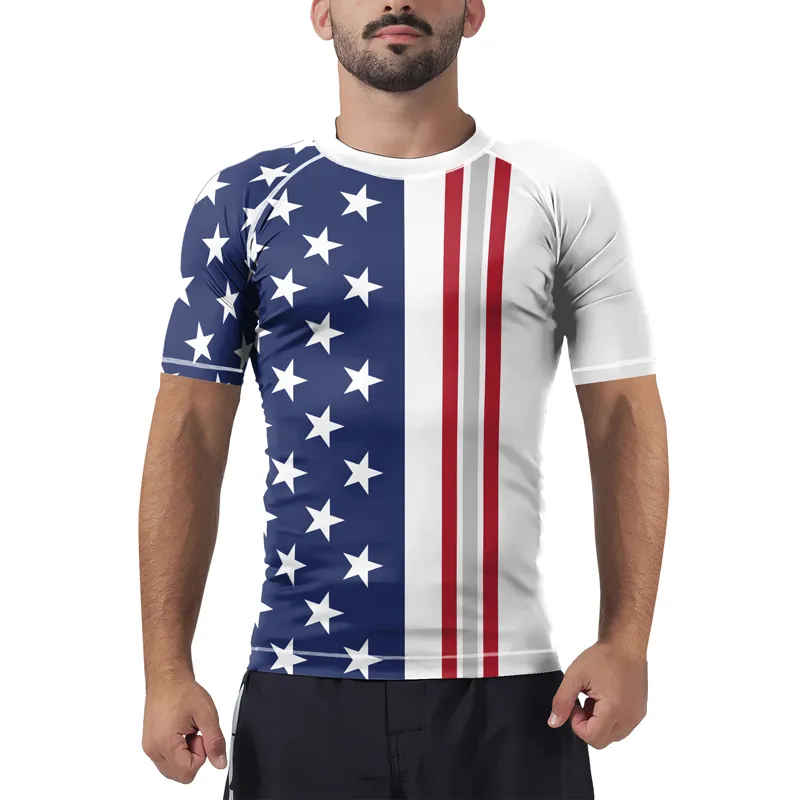 Stars and Stripes US Flag Men's Short Sleeve Rash Guard
