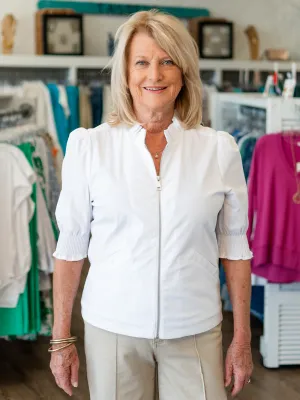 White Elbow Sleeve Zip Jacket by Boho Chic