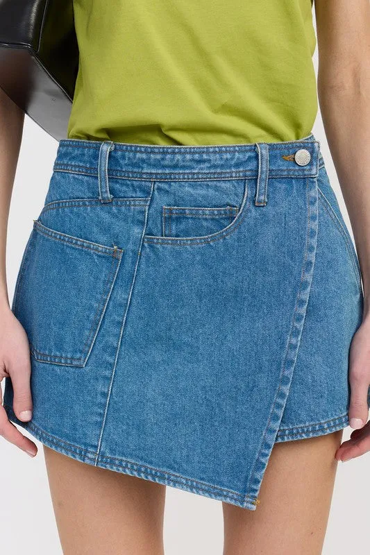 WRAPPED ASYMMETRICAL DENIM SKIRT