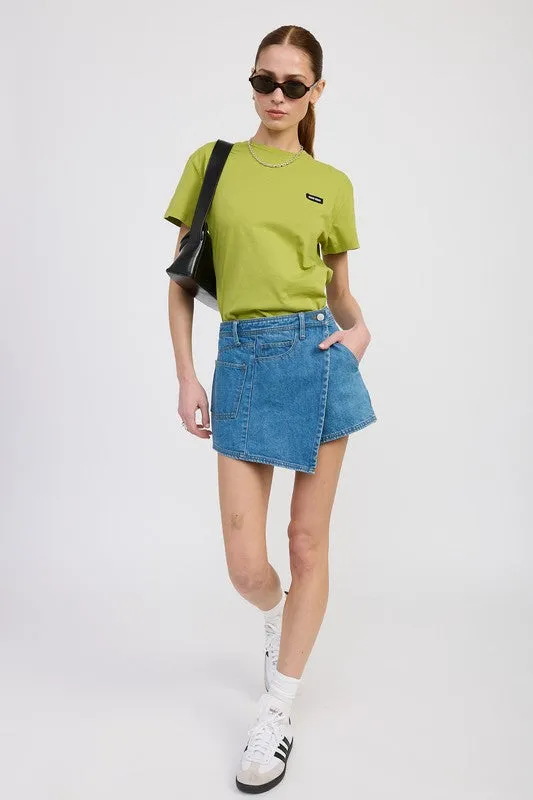 WRAPPED ASYMMETRICAL DENIM SKIRT