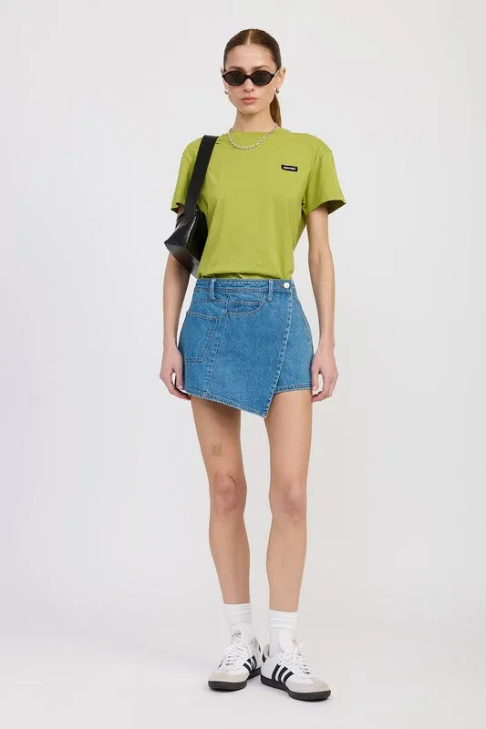 WRAPPED ASYMMETRICAL DENIM SKIRT