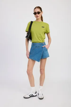 WRAPPED ASYMMETRICAL DENIM SKIRT